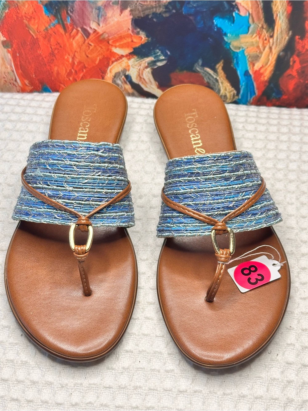 No.83 Toscanella Made in Italy Blue Raffia Thong Sandals